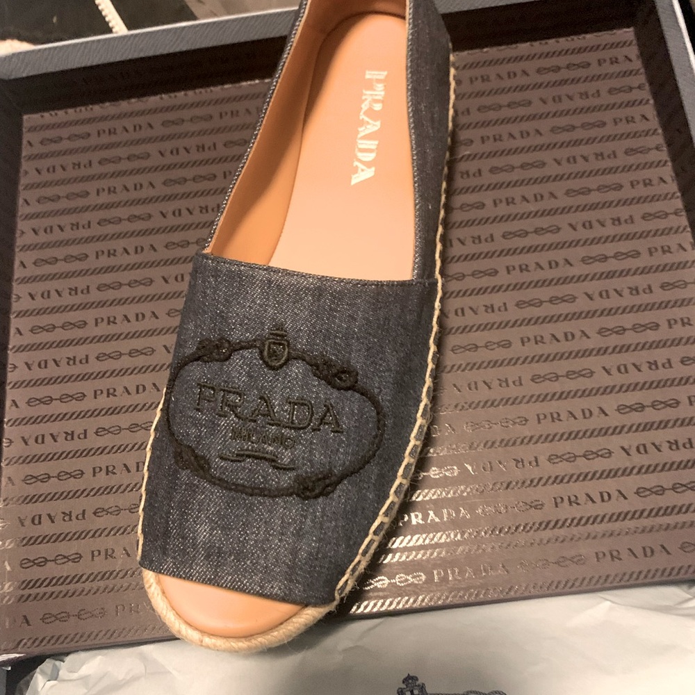 NWT Prada wicker shoe, denim blue, size 39